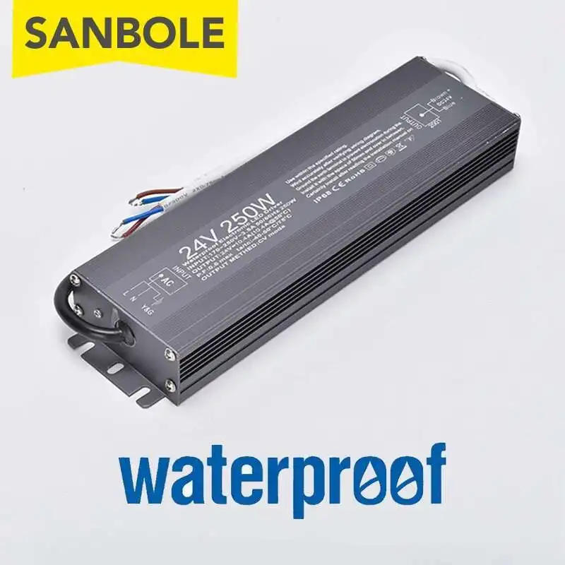 

FS-200 F-250 Ультратонкий водонепроницаемый импульсный источник питания IP67 12 В 24 В 200 Вт 250 Вт наружный светильник светодиодный драйвер трансформатор
