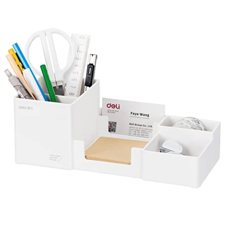 Desk Organizer, Plastic Desktop Organizer with Pencil Holder and Sticky Note Tray, Office Stationery Supplies Organizers Access