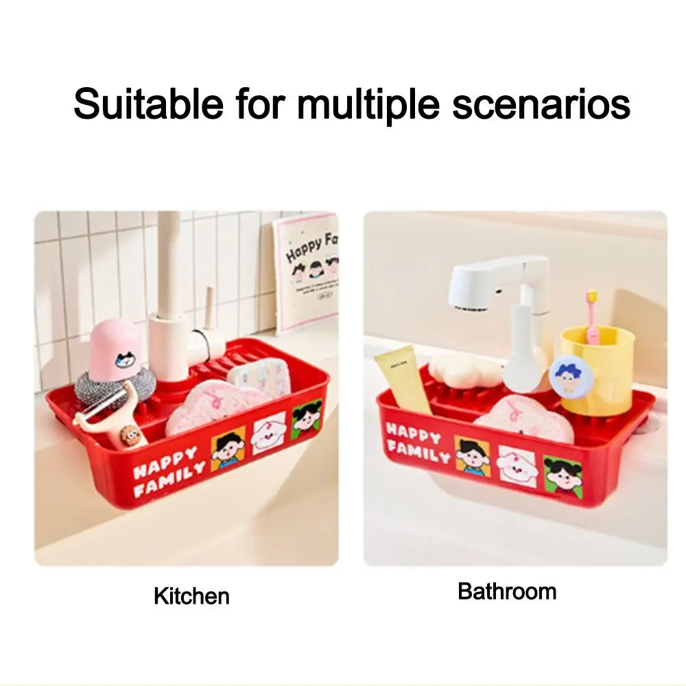 

Стеллаж для хранения смесителя на присоске, разделение сухой и влажной воды, сливная стойка для раковины с героями мультфильмов, компактная сливная корзина для губки и тряпки