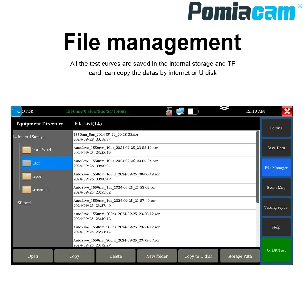 Evenementkaartanalyse en rapport Export Dubbele golflengte en RJ45-netwerkkabeltest Draagbare multifunctionele touchscreen OTDR