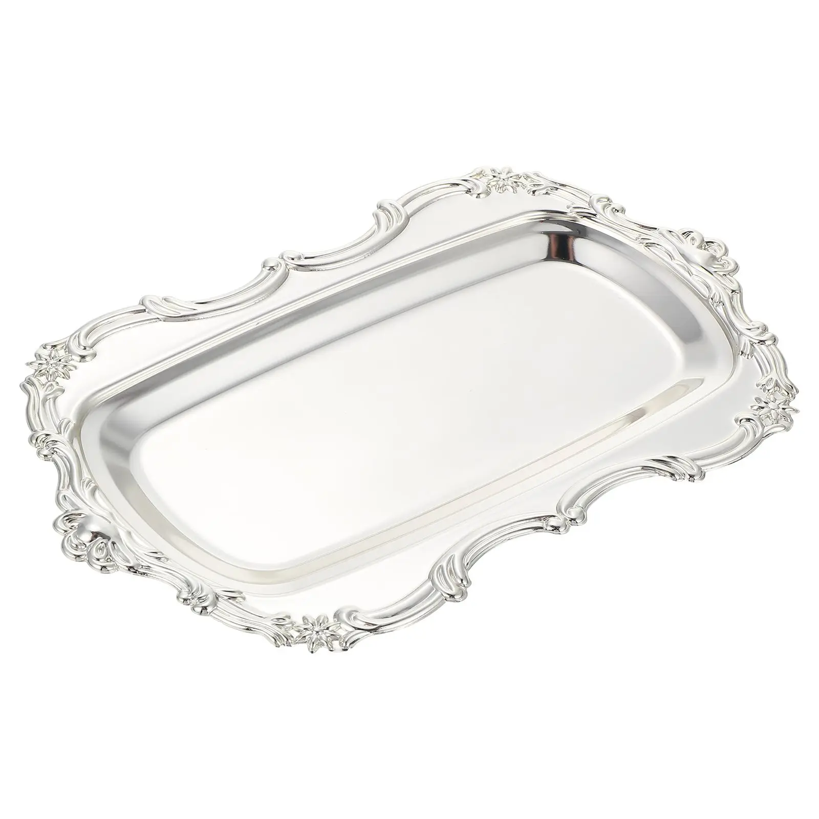 

Dinner Napkin Dish Appetizer Tray Silver Snack Plate Food Grade Anti-Corrosion Smooth Edge Fruit Cake Serving European Style