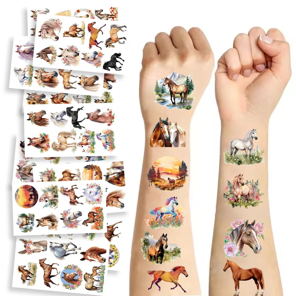 10Pcs/Set New Colorful Temporary Horse Tattoos Stickers Cute Horse Fake Temporary Tattoos Horse Tattoos Stickers Decoration