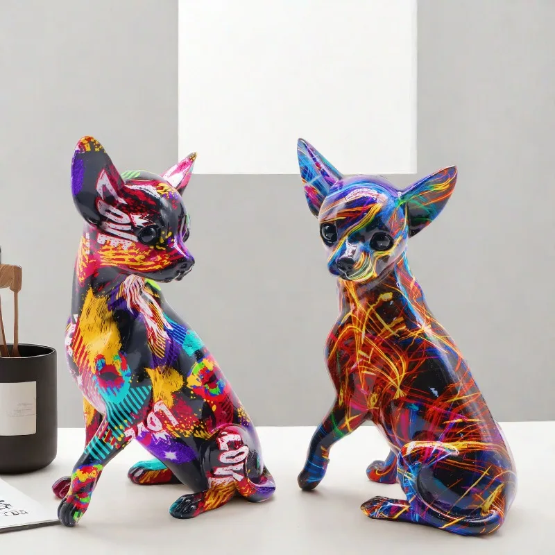 Colorful Chihuahua Home Decoration Living Room Entrance Dog Accessories Desktop Resin Crafts Home Decoration Accessories