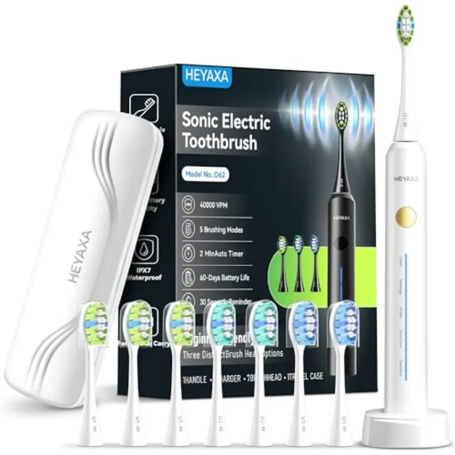 

Sonic Electric Toothbrush with 40000VPM Cleaning Power for Adultsand 60-Day Battery Life Rechargeable Power Toothbrush with 5 M