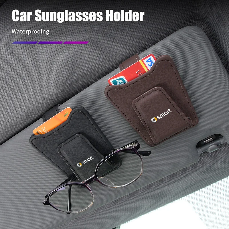 Leather Car Sunglasses Clip Card Ticket Holder Car Accessories For Smart Fortwo 451 450 453 EQ Forfour Coupe Cabrio Crossblade