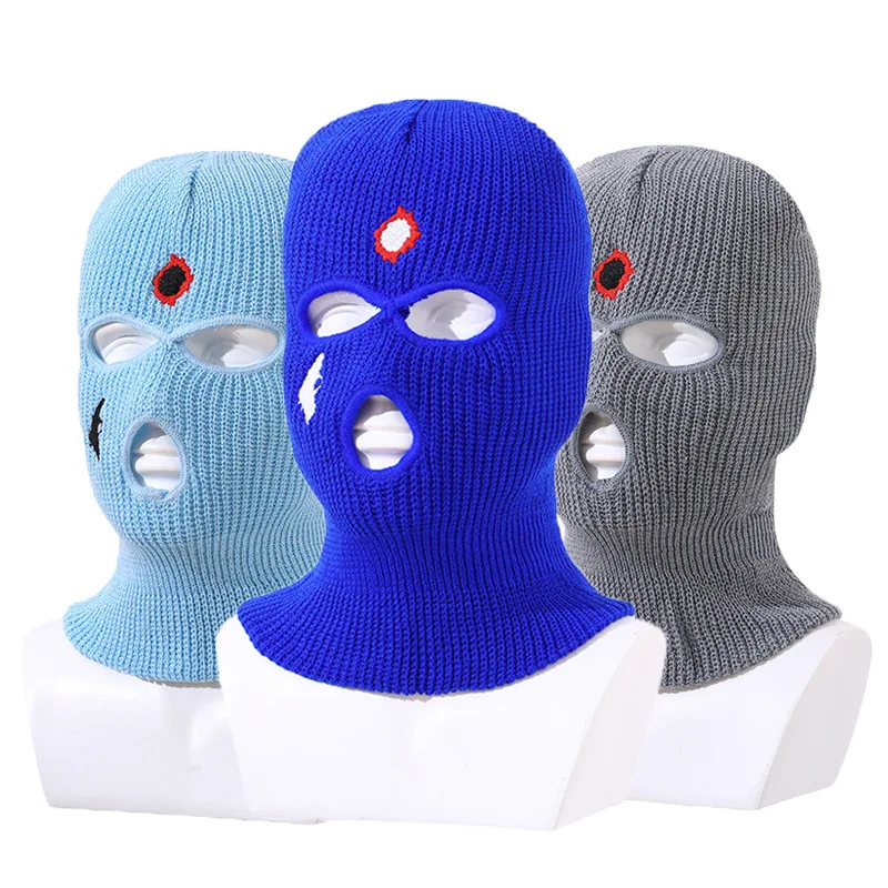 3 Hole Knitted Full Face Ski Mask Winter Balaclava Face Cover for Outdoor Sports Ski Snow Cold Weather Holloween Party Beanie