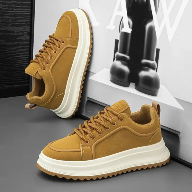 Men Sneakers Spring Autumn Casual Shoes Thick Sole Lace Up Suede Texture Board Footwear Minimalist Daily Wear