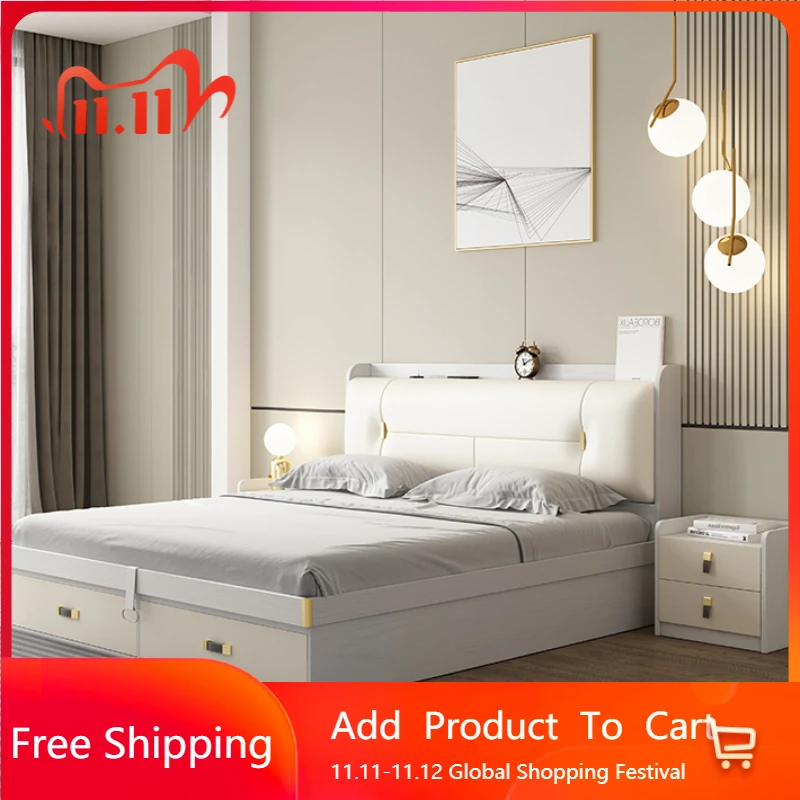 

Luxury Elegant Double Bed Storage White Princess White Bed Compact Organizer Reception Show Letto Matrimoniale Hotel Furniture