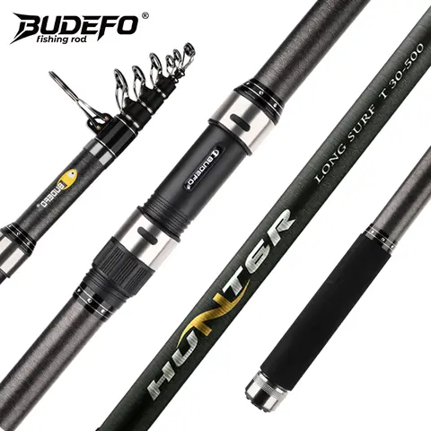 BUDEFO 텔레스코픽 서프 스피닝 낚싯대 카본 잉어 여행용 낚싯대 4.5/5.0/6.0m 파워 80-150g 서프캐스팅 폴