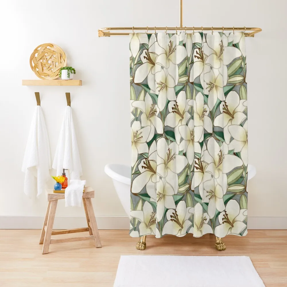 

Gilding the Lilies - neutral forest shades Shower Curtain Waterproof Fabric Bathroom Bathroom Shower Set Shower Bath Curtain