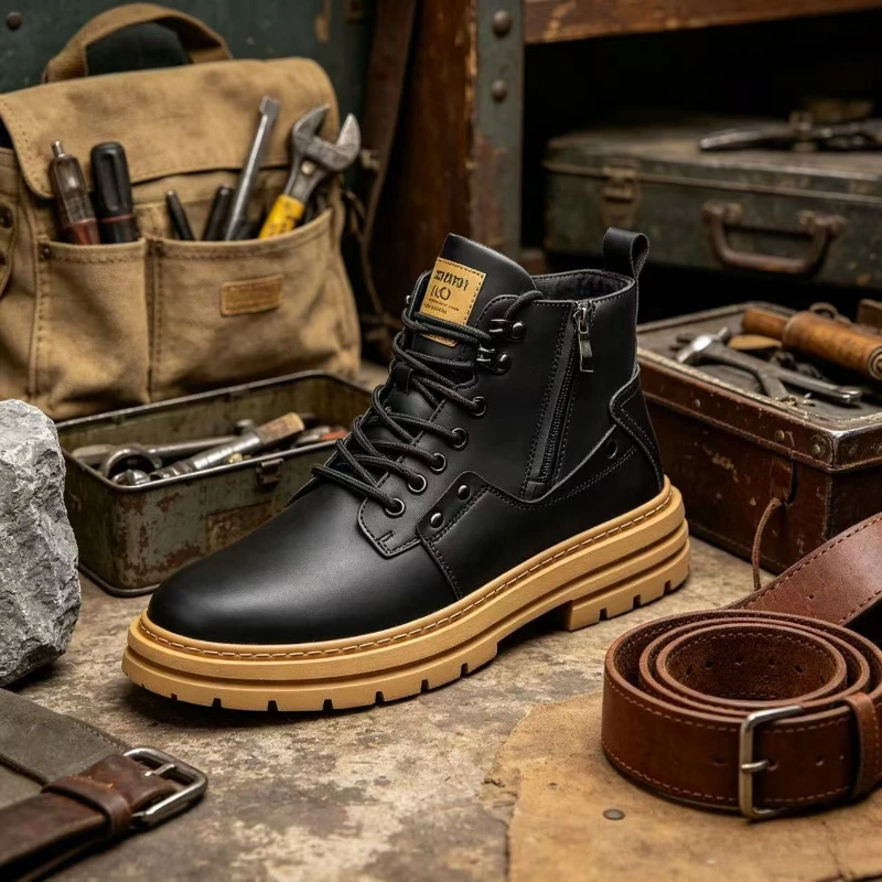 

Men's Elevator Shoes 8 Cm 6cm High-top Retro British Casual Style Internal with Thick Soles Invisible Height-increasing Shoes