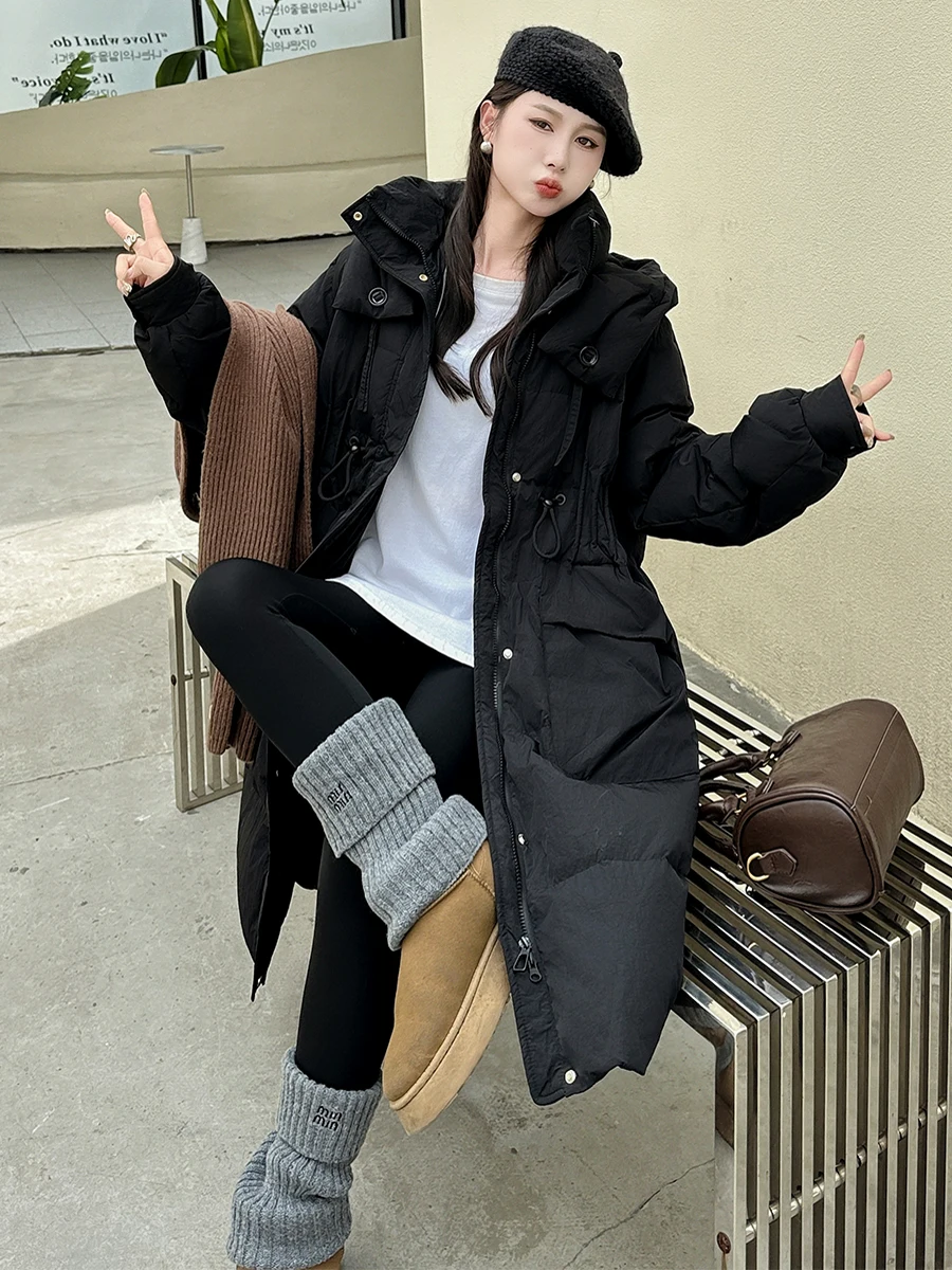 

Женская зимняя пуховая куртка-пуховик белого цвета с капюшоном, удлиненная, утепленная, для повседневной носки, модная новинка