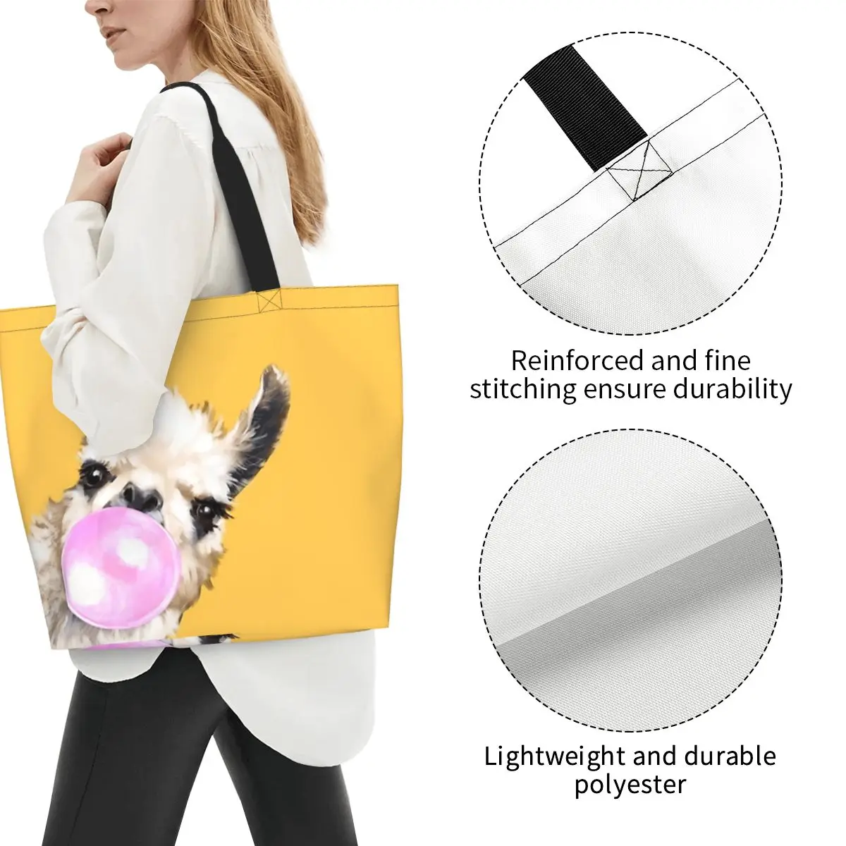 Llama Alpaca Animal Shopping Tote Bag Canvas Large Capacity Shoulder Bags Shopper Grocery Handbag for Women