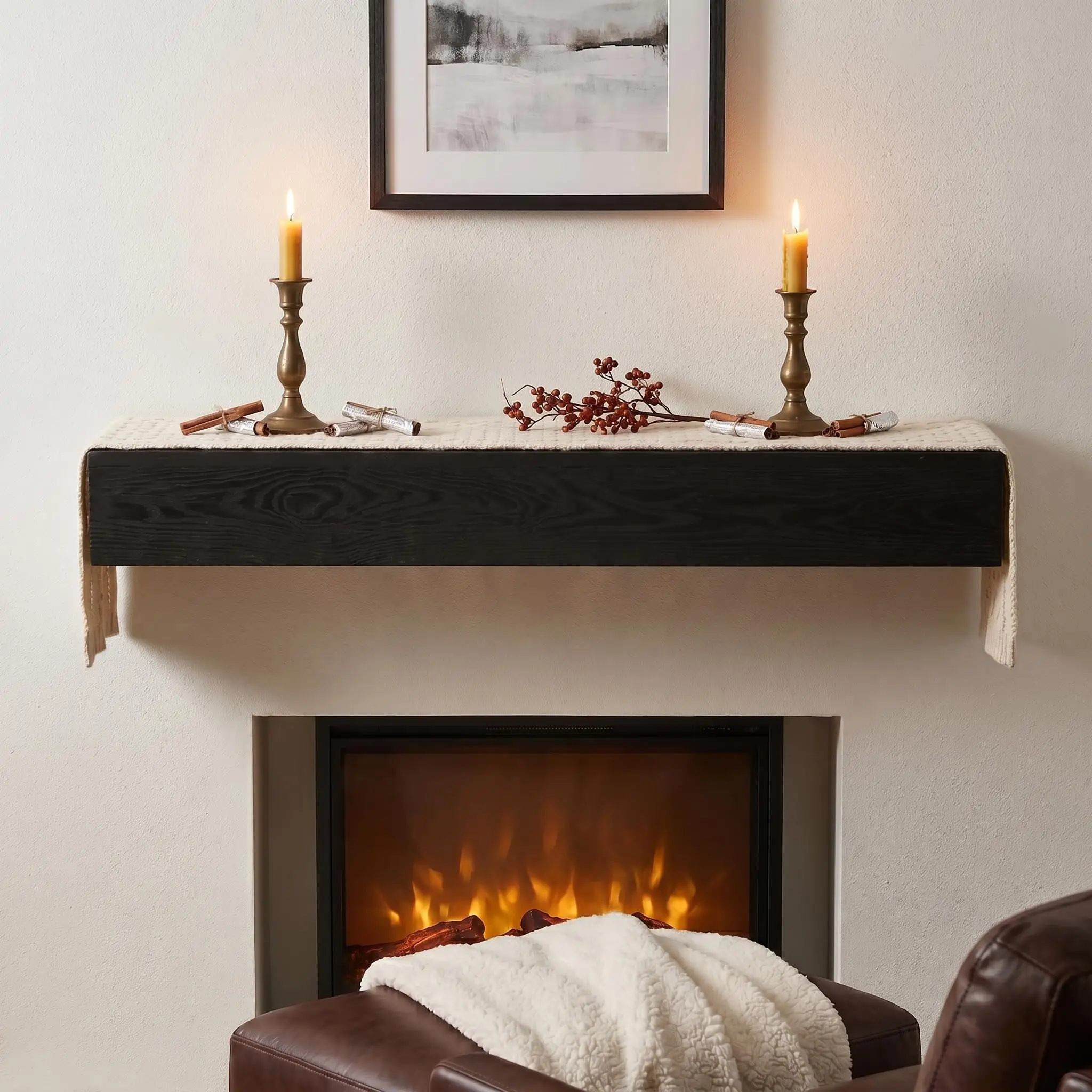 Western Red Cedar 48in Floating Fireplace Mantel, 50lb Capacity for Home Decor - view 6