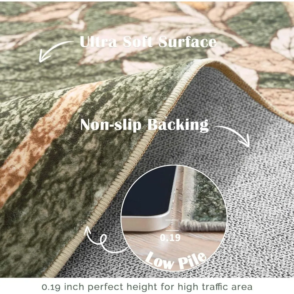 سجادة مستديرة من الزهور من جينشان بطول 5 أقدام، سجادة كلاسيكية قابلة للغسل، ناعمة غير قابلة للانزلاق، سجادة دائرية باللون البرتقالي والأخضر مقاس 5 بوصات، سجادة منخفضة كومة من Ru