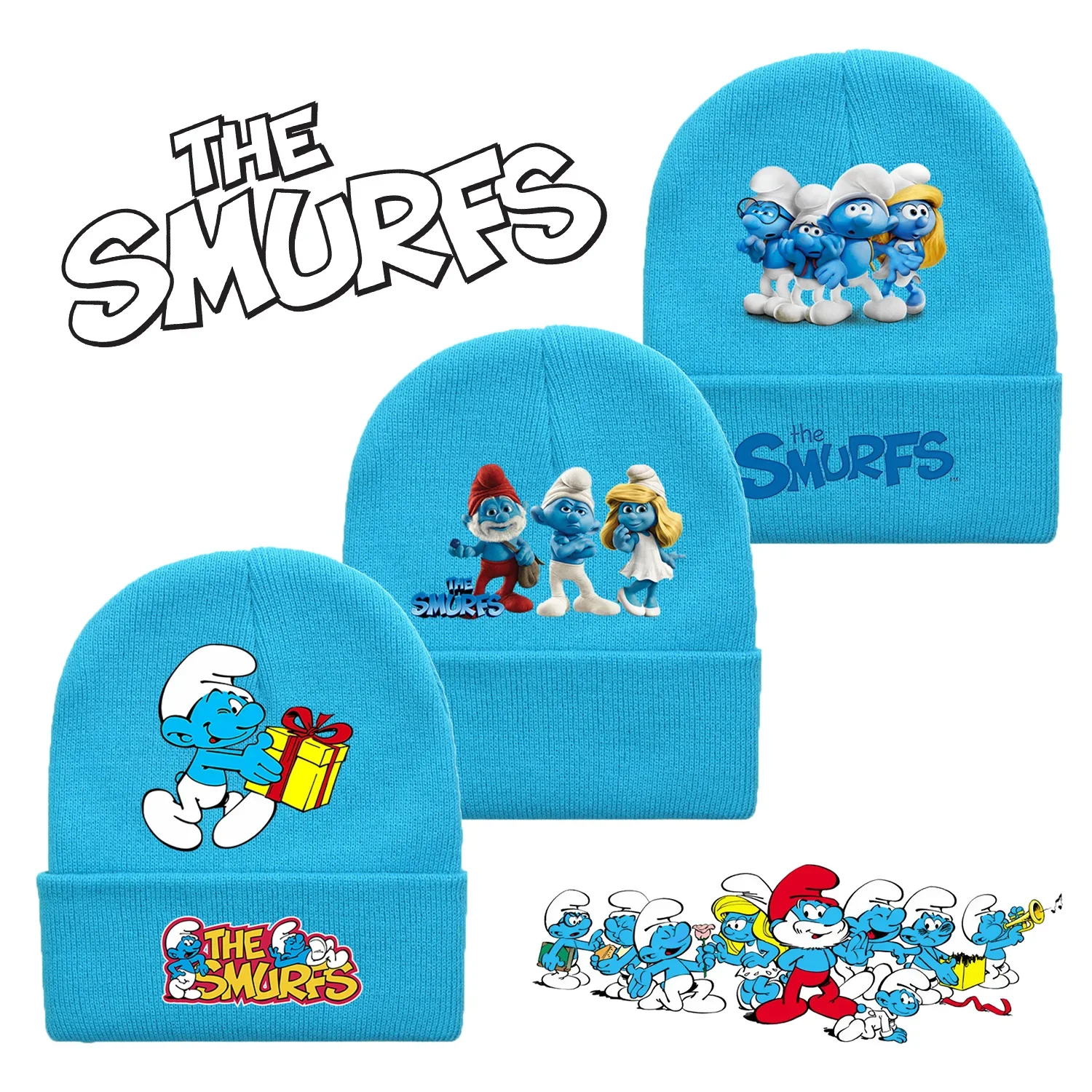 Smurfs Knitted Hat Cute Beanies Cap Boys Girls Autumn Winter Keep Warm Skullies Bonnet Unisex Leisure Sports Outdoor Hats Gifts