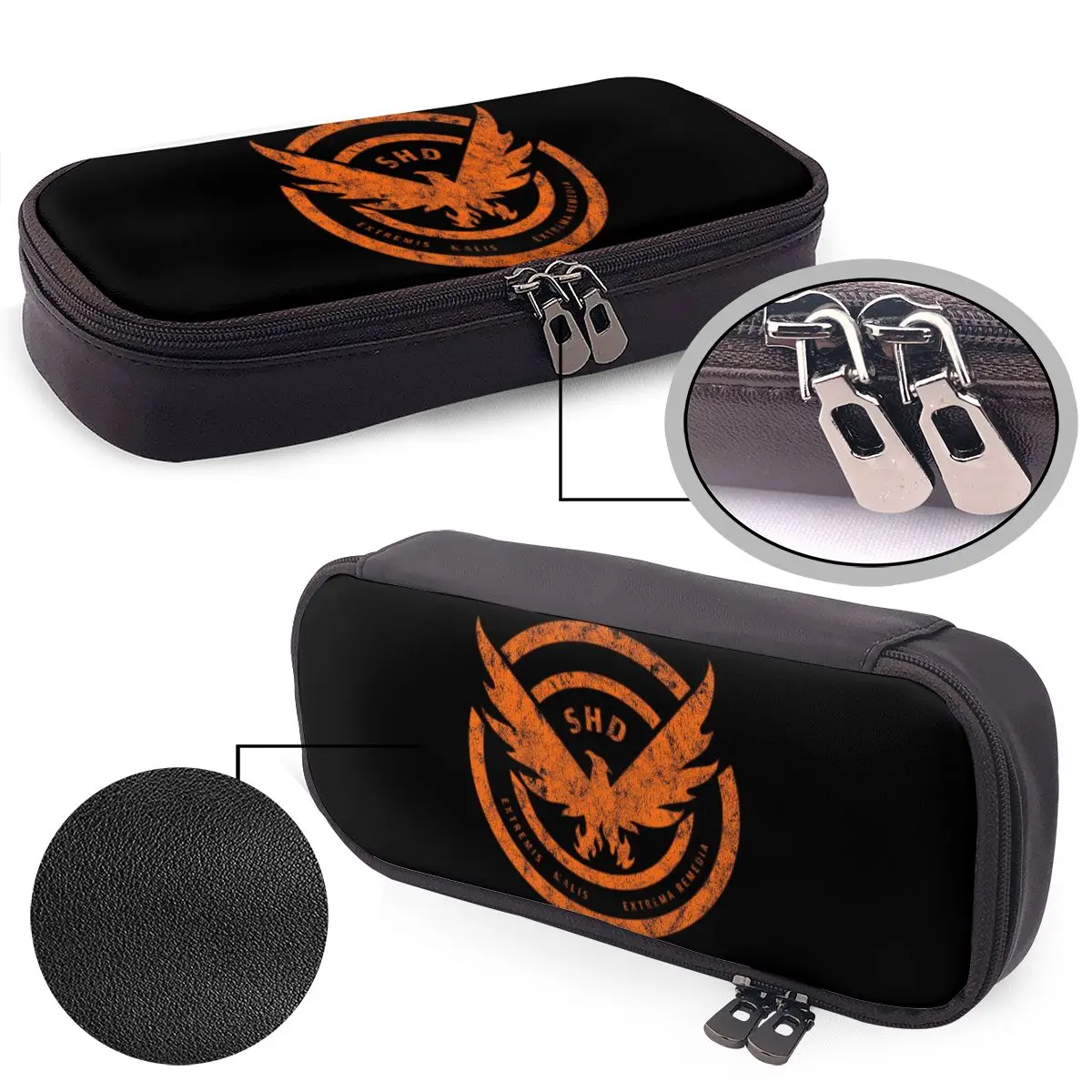 The Division SHD Logo Distressed Leather Pencil Case for Boys Girls Gifts Pen Box Pencil Bag Stationery Supplies