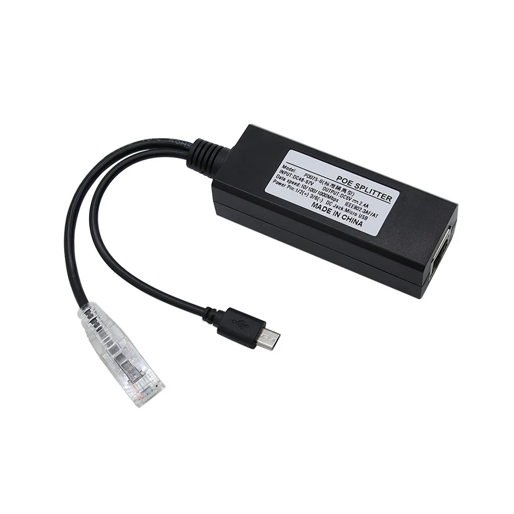 Standard POE Splitter 48V to 5V 12V 1.2A 2A Micro USB tpye-C 100M/1000M POE Camera Injector Power Supply