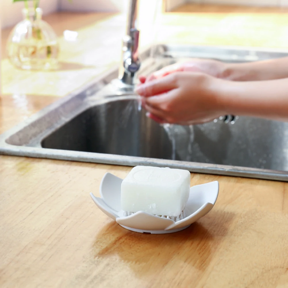 

Silicone Soap Dish Flower Shape Drain Tray Holder For Shower Bathroom Kitchen Sturdy Soap Box Drainer Random Color