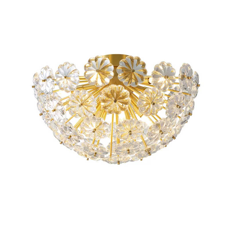 

American style, bedroom, room, ceiling lamp, all copper, flower, light luxury, living room, dining room