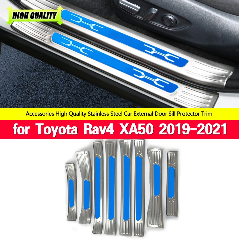 

Auto Door Sill Plate Trim Stainless Steel Threshold Kick Pedal Scuff Sticker Car Styling For Toyota Rav4 Xa50 2019 2020 2021