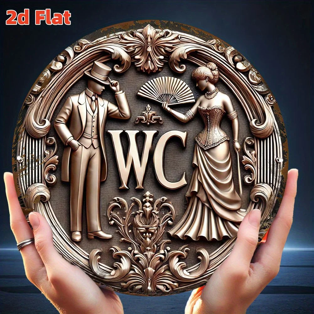 2D Flat Retro Bathroom Sign - Elegant Victorian Floral Decor, Waterproof And Dustproof Metal Plaque, Suitable for - Man Caves
