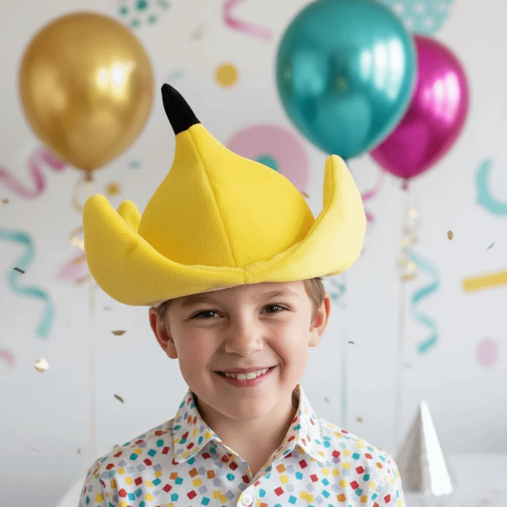 Soft Fabric Banana Plush Hat Vibrant Yellow Design Three-Dimensional Peel Funny Fruit Headgear Exquisite Neat Stitching