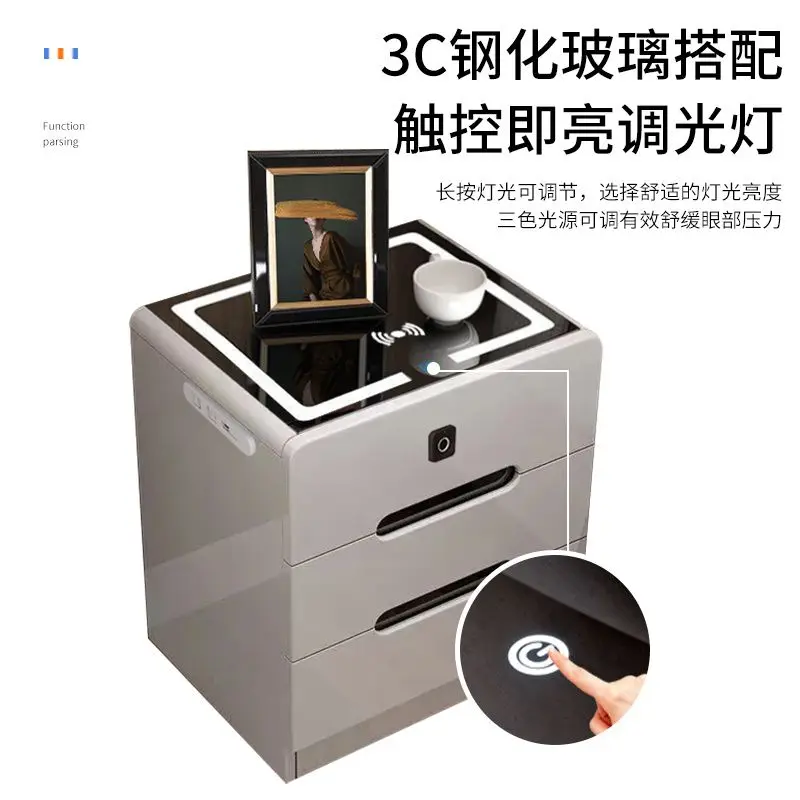 Smart Nightstand with Wireless Charger Bedside Table with LED Light Intelligent Cabinet End Table with USB Port Storage Drawer