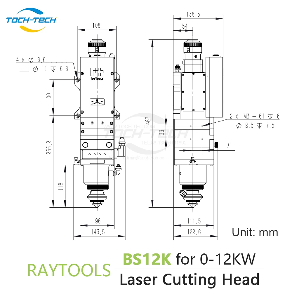 Raytools Auto Focusing Laser Cutting Head, Máquina de corte a laser de fibra, BS12K para 0-12kW