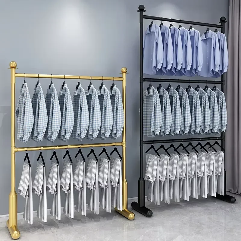 Simple Modern Home Hanger Double Layer Hanger Floor-to-ceiling Bathroom Balcony Adjustable Rod Save Space Drying