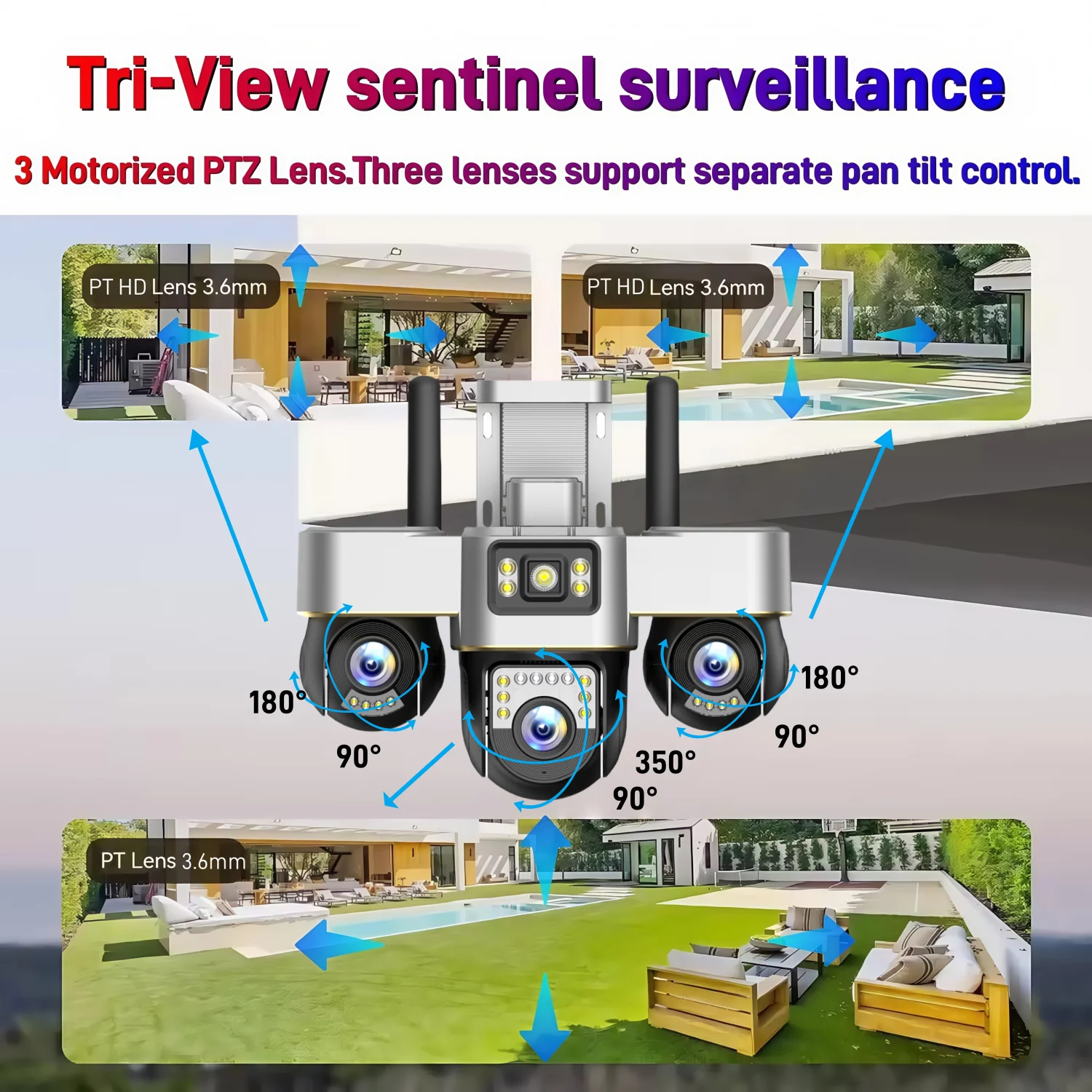 3 PTZ WIFI Camera in 1 Outdoor Wireless IP CCTV Cameras Waterproof Smart Home Security Protection Motion Detection Surveillance