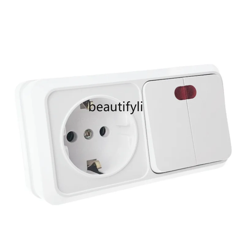 

Surface installed wall switch socket horizontal model, two open single control with light power socket