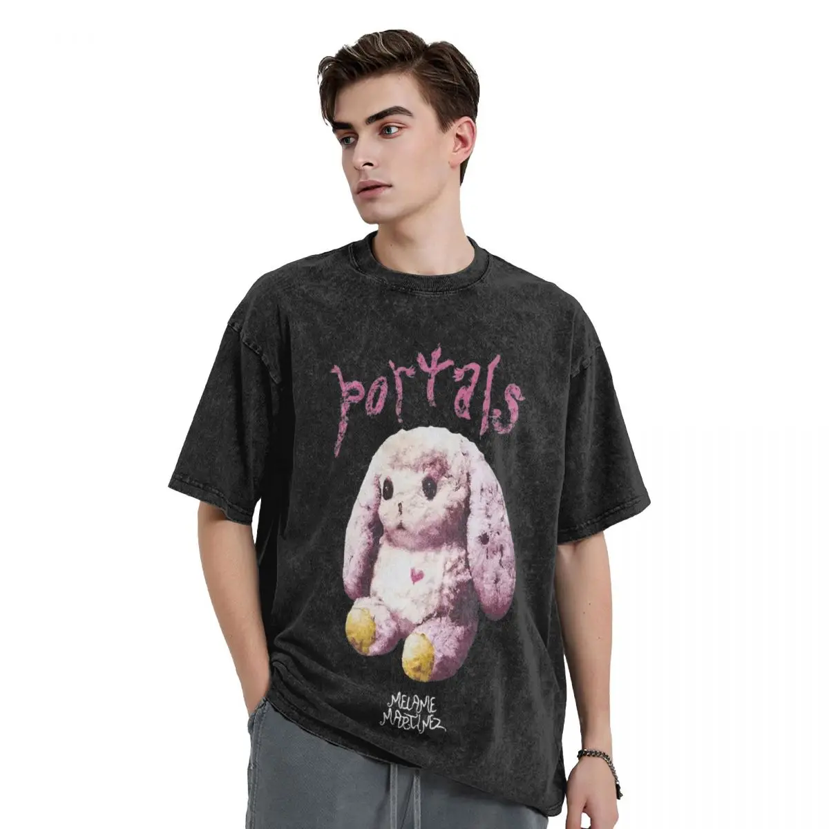 Pink Bunny Melanie Martinez T Shirt Hip Hop Washed Short Sleeve Oversize T-Shirts Vintage Men Women Tops Streetwear Summer Tees