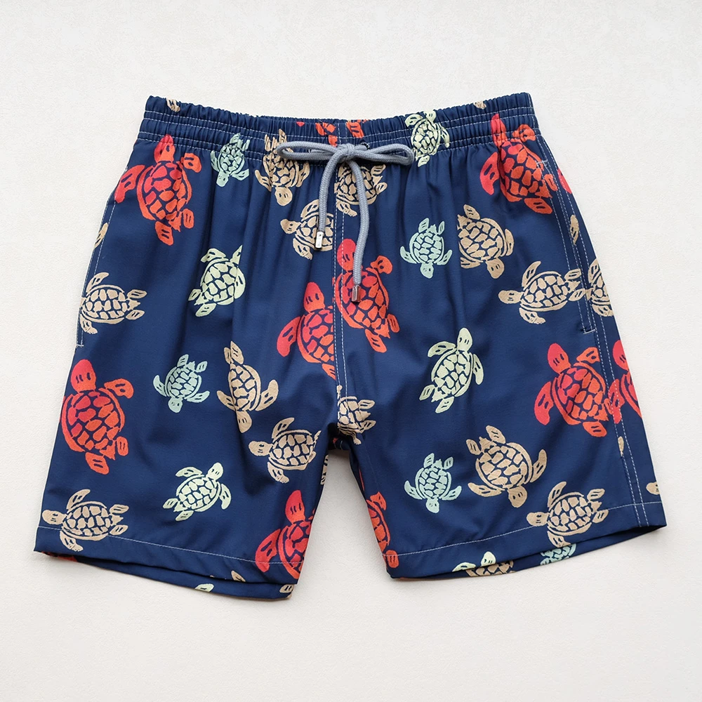 Turtle-Bermudas masculinas de secado rápido con bolsillos y forro de malla, pantalones cortos elásticos para la playa, alta calidad, moda para hombre