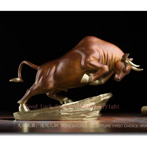 large- Unique # stock market Money drawing Wall Street Charging Bull Brass statue # home office auspicious efficacious Talisman