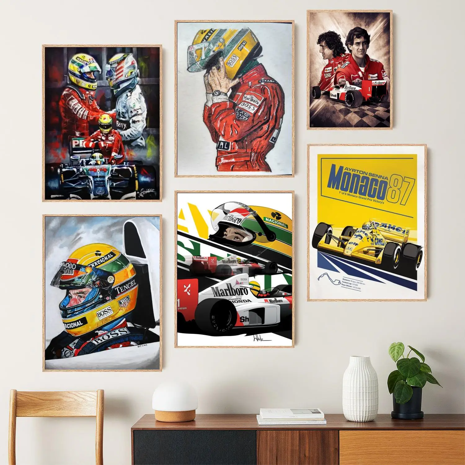 Póster artístico en lienzo de Ayrton Senna, impresión de imágenes artísticas de pared, carteles modernos para decoración de dormitorio familiar