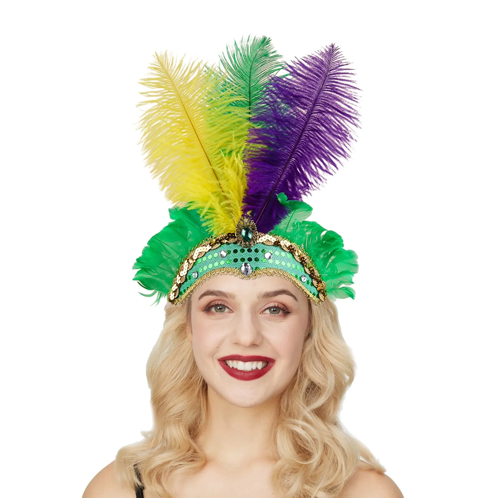 Carnival Feather Headpiece Christmas Showgirl Headband Headpiece Hawaii Halloween Hair Bands Feather Headdress Hair Accessories