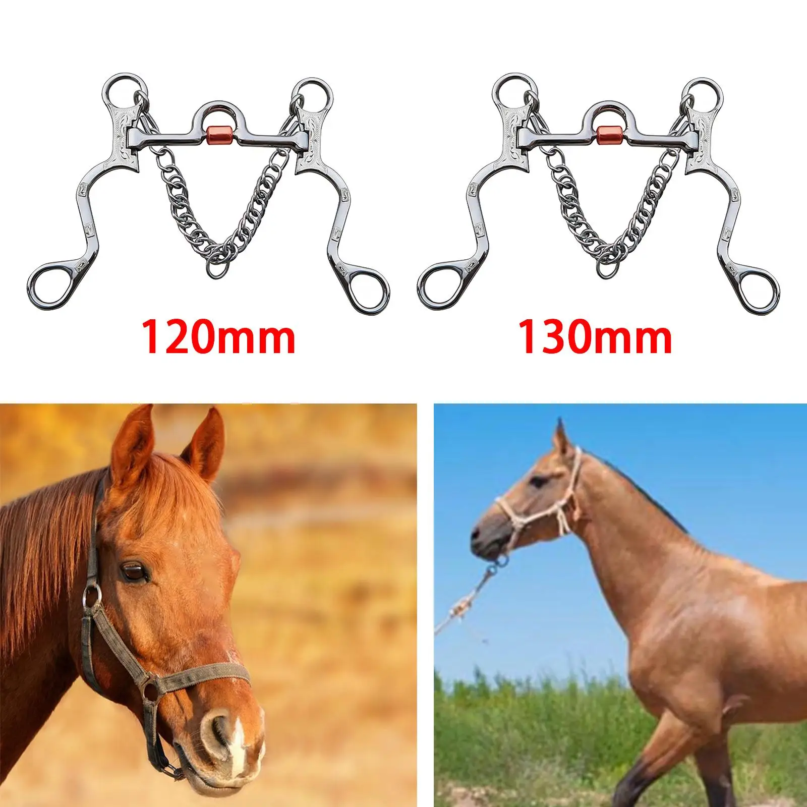 Horse Bit Stainless Steel Copper Mouth with Curb Hooks Chain for Equestrian