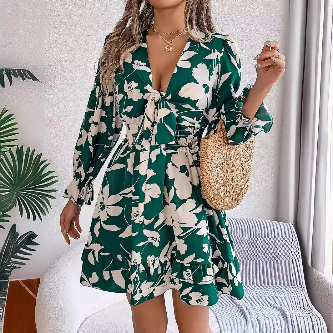 

Dress Women Elegant Long Dresses Beautiful Evening Party Dress 2024 Autumn and Winter Casual Flowers Long Sleeves A-Line Skirt