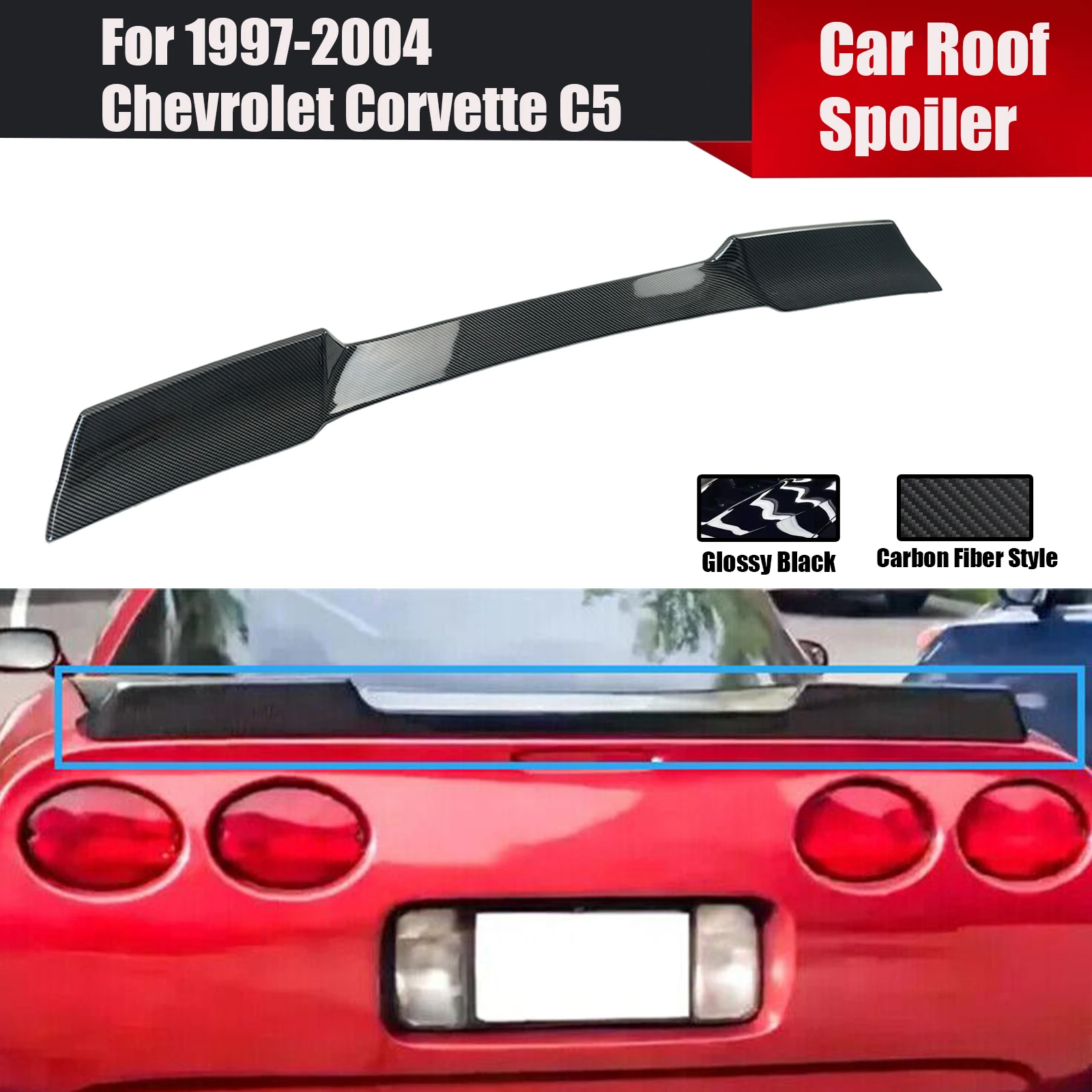 

For 1997-2004 Chevrolet Corvette C5 Car Roof Spoiler Rear Trunk Spoiler Wing ZR1 Extended Style Carbon Fiber Look Body Kit