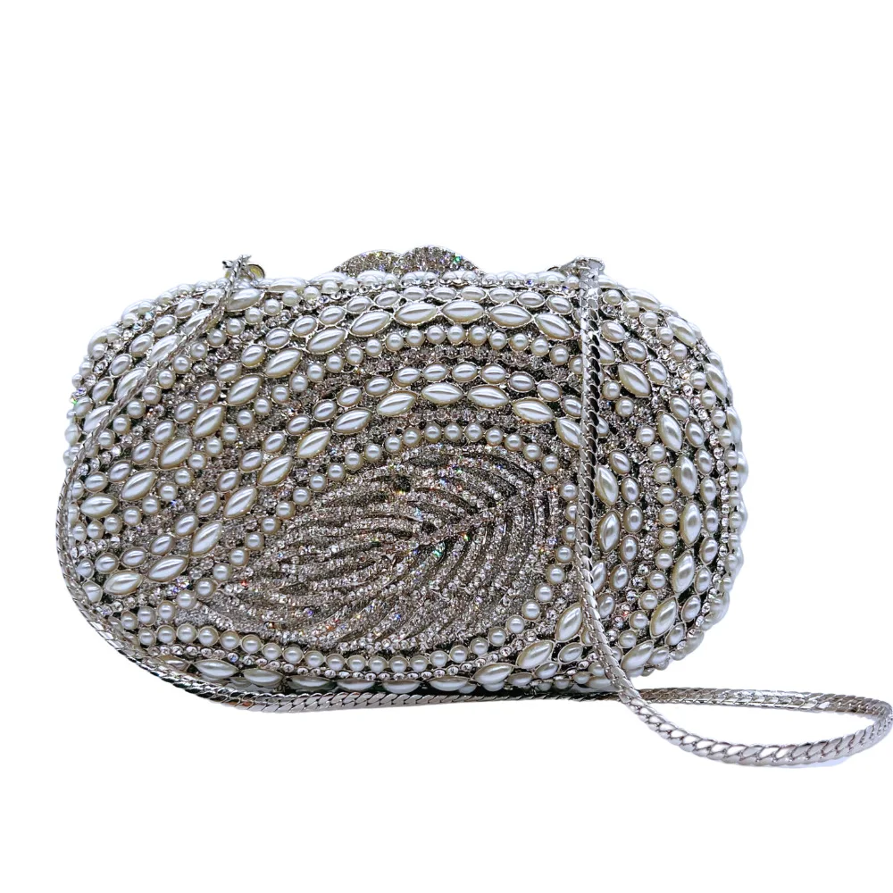 

New Leaf Pearl Rhinestone Handbags Diamond Wedding Handbags Luxury Rhinestone Ladies Party Dinner Clutches
