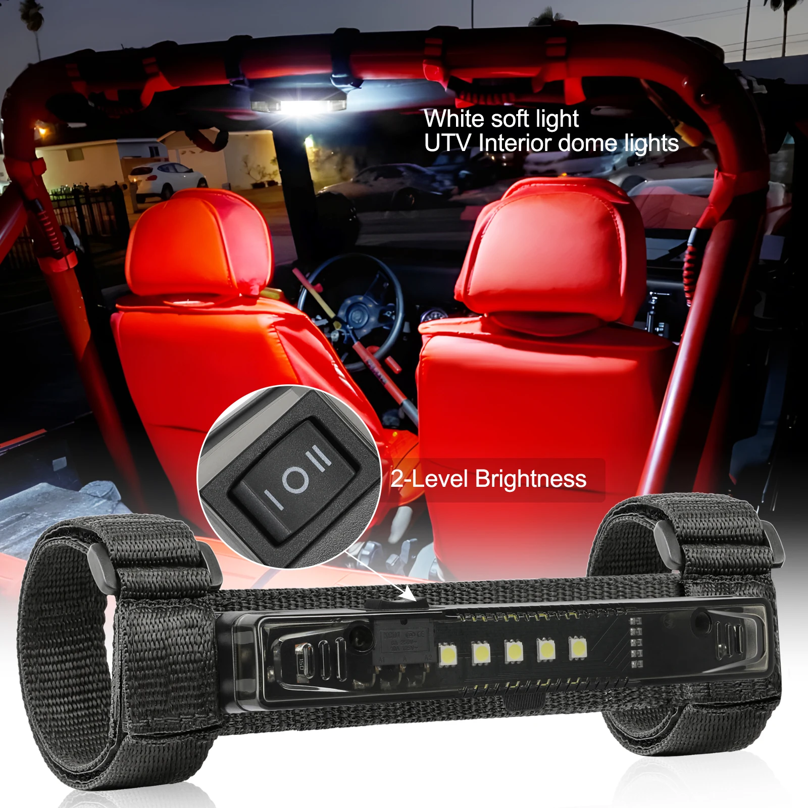 For Jeep Wrangler JK 2007-2018 Universal Interior Light Lighting Roll Bar Mount 18/5 LED Dome Cabin Cage Lamp Battery Powered