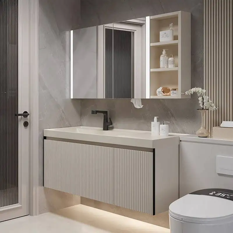Oak Toilet Bathroom Storage Cabinet Modern Light Ceramic Bathroom Storage Cabinet Sink Luxury Meuble Salle De Bain Furniture