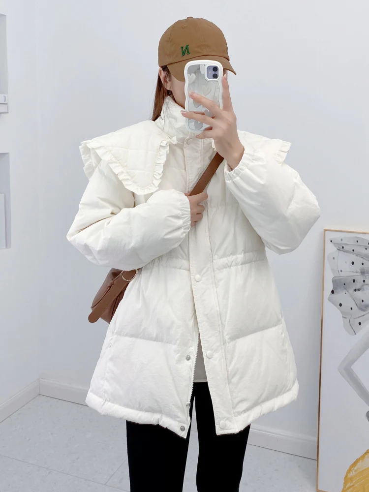 2023 Winter New Women Short Korean Fashion Coat Thick Navy Doll Collar Jacket Warm Cotton Padded Casual Female Parkas