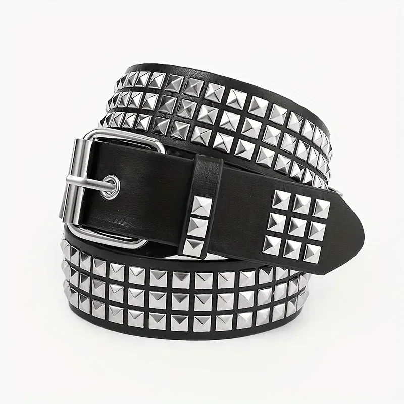 New Square Bead Rivet Belt Metal Pyramid Belt Men and Women Punk Hardware Jeans Belt Y2K Designer Women's Belts