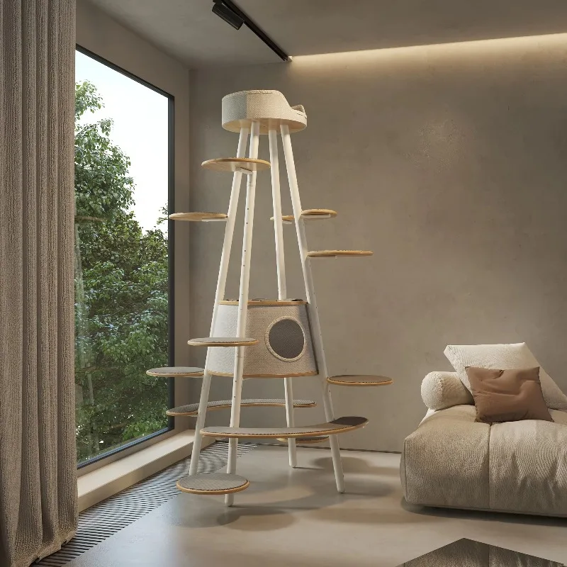 

Adjustable Multi Platform Carbon Steel Column With Scratching Cloth Luxury Design Washable Pet Indoor Condo Climb Cat Tree Tower