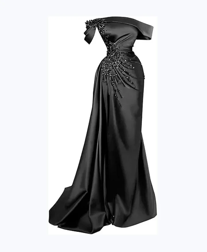 Customized Elegant Charmeuse Beading Pleat A-line Off-the-shoulder Long Dresses Bespoke Occasion Dresses Sparkle Fashion Formal