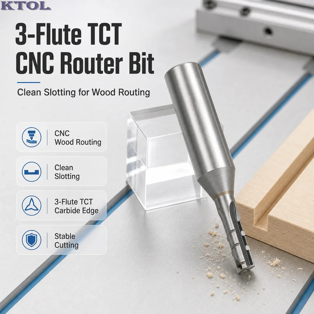 

3Flute 1/2 TCT Cutting Tool Straight Wood Router Bit CNC Carbide End Mill Engraving Cutter for Facing Trimming Slotting Drilling
