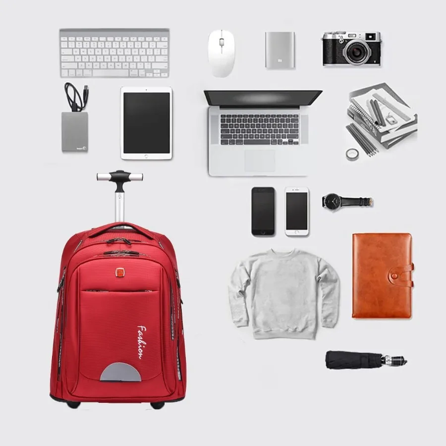 女性用ローリングバックパック 22インチ ホイール付きバックパック ビジネス、大学生、旅行通勤用 大型ホイール付きバックパック