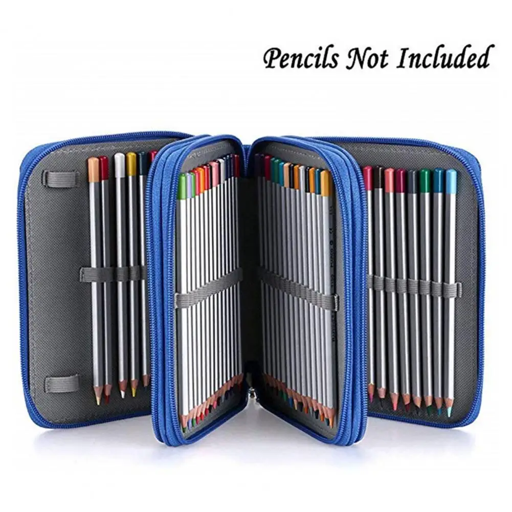 78 Slots Pencil Case, 3-Layer Oxford Cloth Zippered Pencil Box with Handle Strap for Colored Pencils Markers